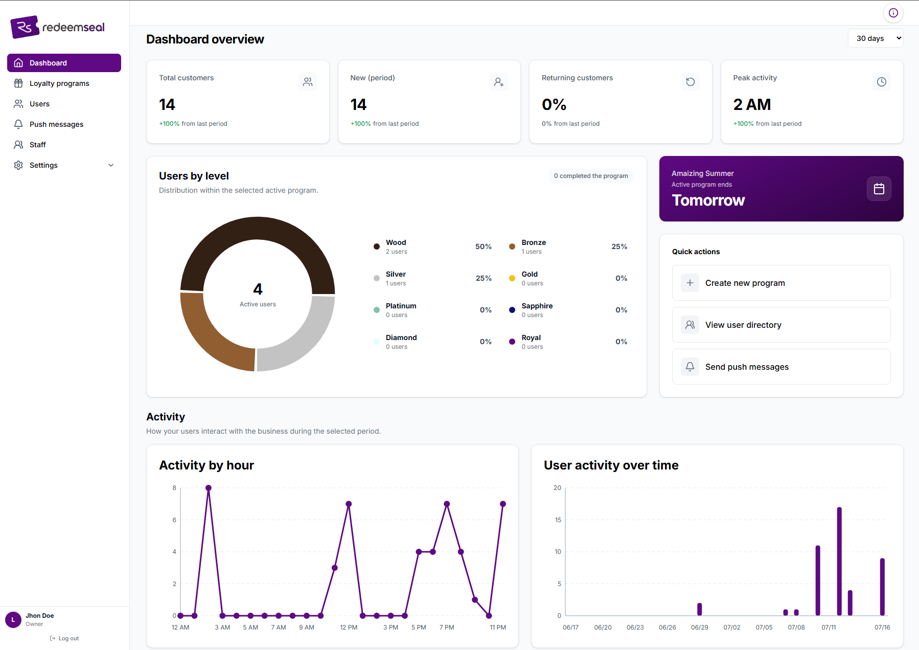RedeemSeal owner dashboard